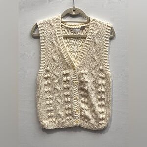 ADORIA Vintage Cream V-Neck Knitted Sweater Vest Large
